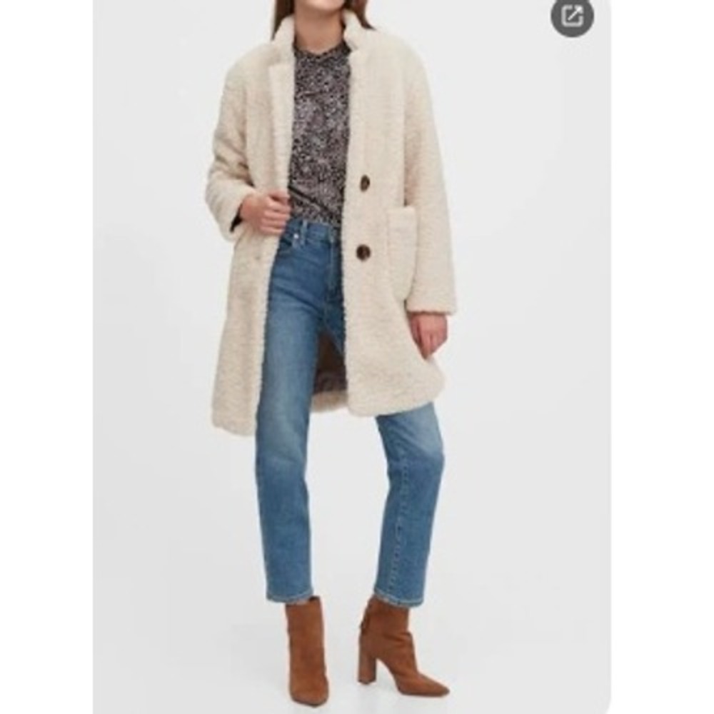 Banana Republic Cream Sherpa Cocoon Coat Faux Shearling Mock Neck XL